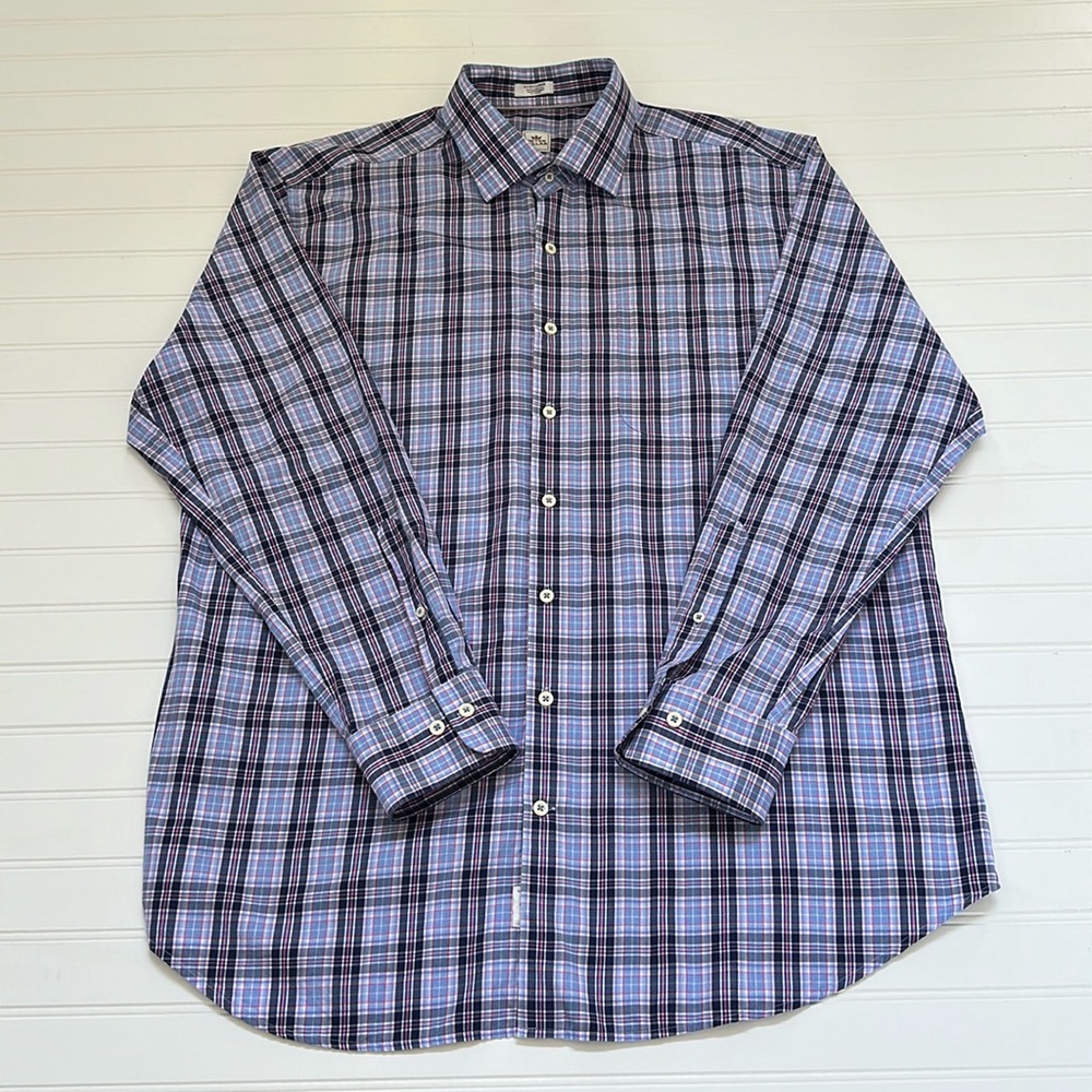 Peter Millar Blue Plaid Button Down Mens Extra Large